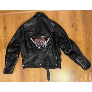 Vintage Harley‎ Davidson Leather Jacket Eagle Motorcycle Biker Coat Black